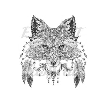 Jewelled Wolf - Temporary Tattoo