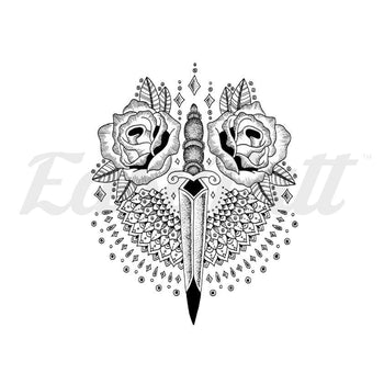 Rose Dagger Mandala - By Georgia Mason - Temporary Tattoo