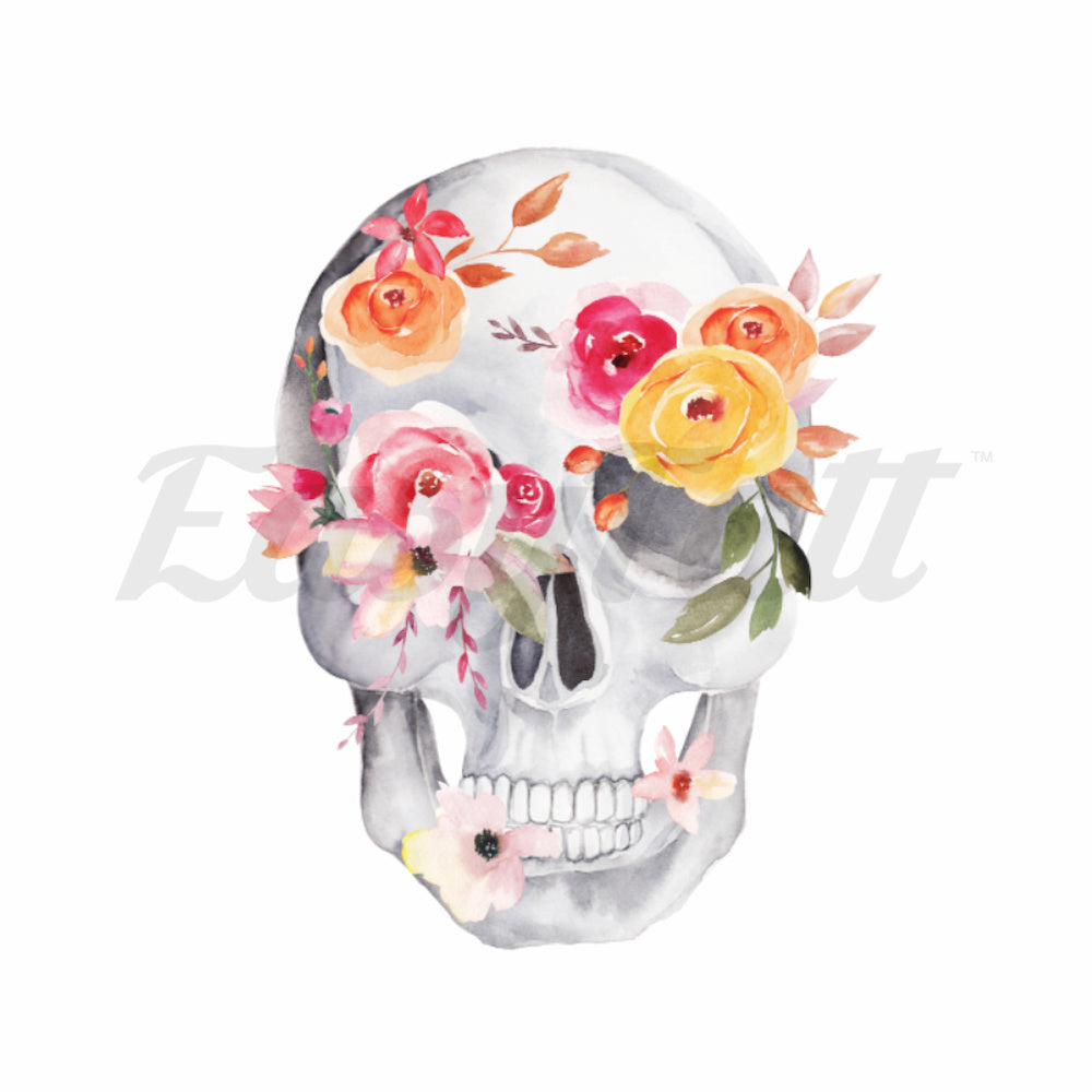 Blossoming Skull - Temporary Tattoo