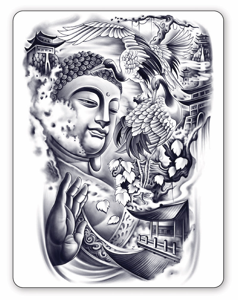 (Full Back) Buddha's Watch - Semi-Permanent Tattoo