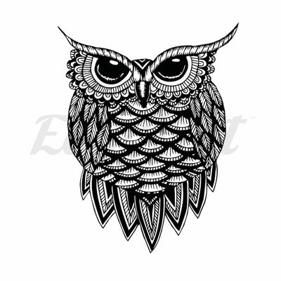 Intricate Owl - Temporary Tattoo