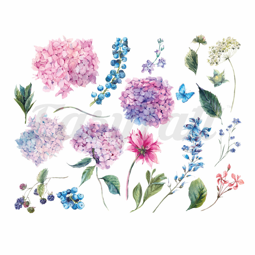 Watercolour Hydrangeas - Temporary Tattoos