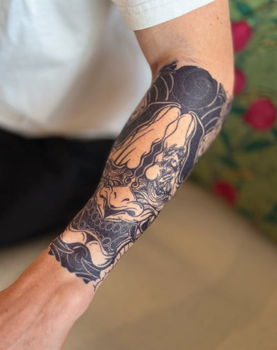 (Half Sleeve) Japanese Oni Mask - Semi-Permanent Tattoo