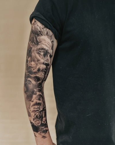 (Full Sleeve) Poseidon God of the Sea - Temporary Tattoo