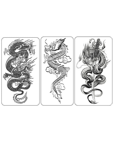 (Half Sleeves Pack) Dragon Trio 2 - Temporary Tattoos