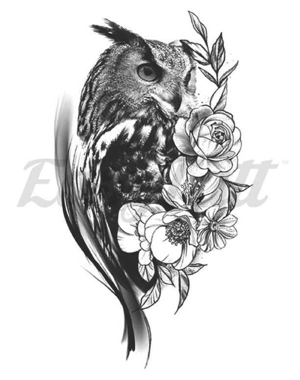 Floral Owl - Temporary Tattoo