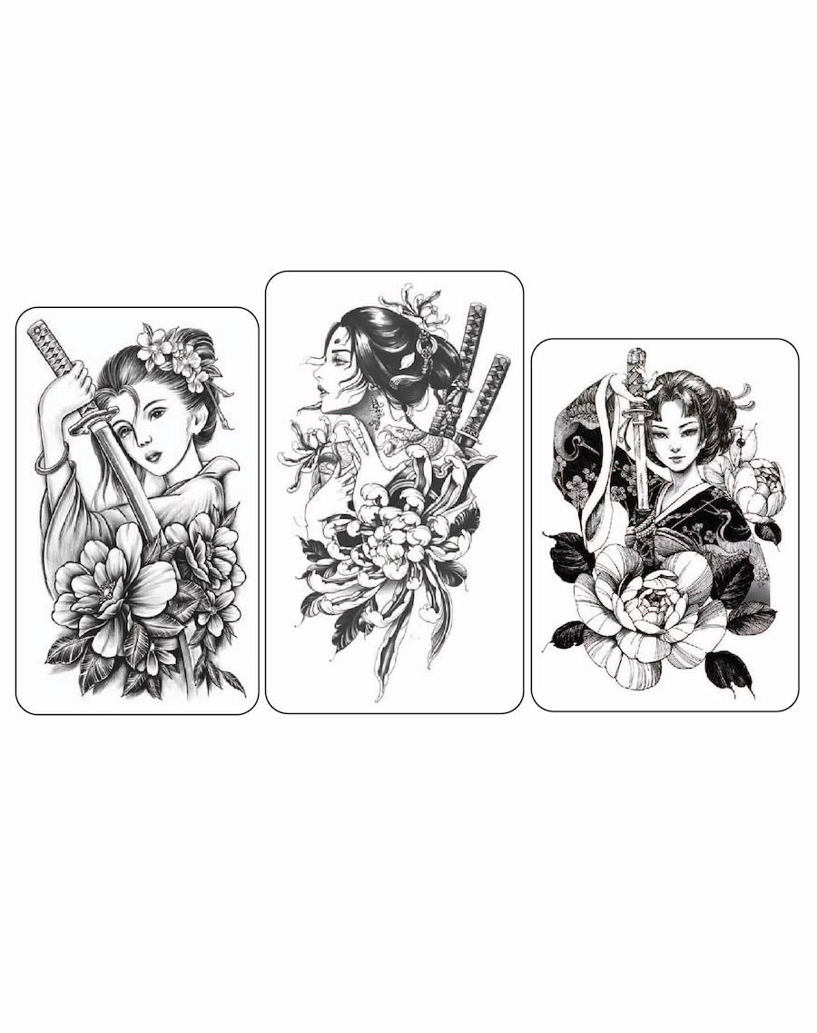 (Half Sleeves Pack) Japanese Warrior Trio - Temporary Tattoos