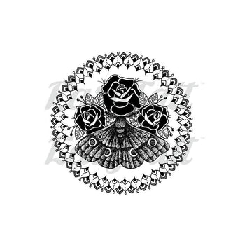 Floral Moth Mandala - By Georgia Mason - Temporary Tattoo