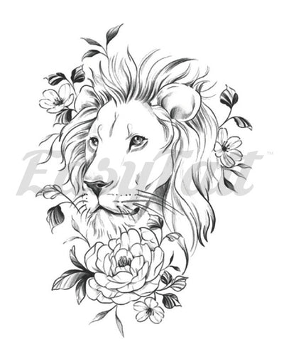 Floral Lion - Temporary Tattoo