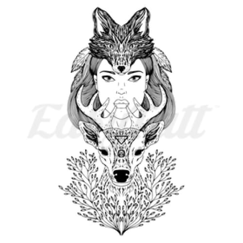 Fox Girl Deer - Temporary Tattoo