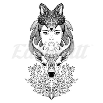 Fox Girl Deer - Temporary Tattoo