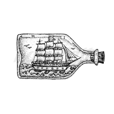 Fulled Rigged Ship in a Bottle - Temporary Tattoo