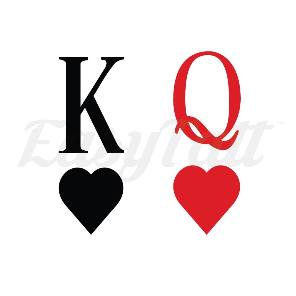 King and Queen Hearts Red and Black - Temporary Tattoo