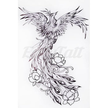 Mythical Bird with Flowers - Temporary Tattoo