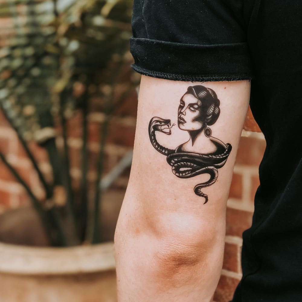 Woman with Snake - Temporary Tattoo