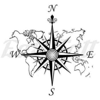 World Map Compass - Tattoos